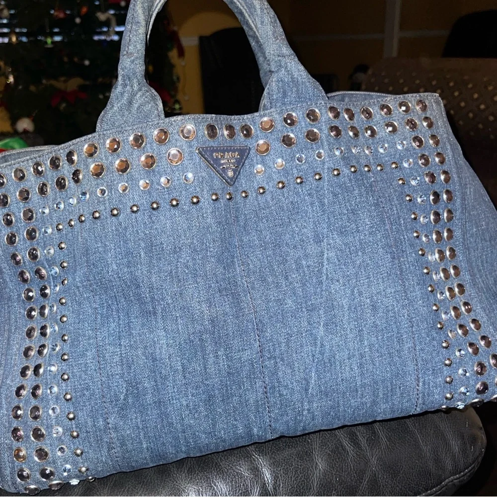 Prada Denim Blue Studded Tote Bag - Picture 5 of 16